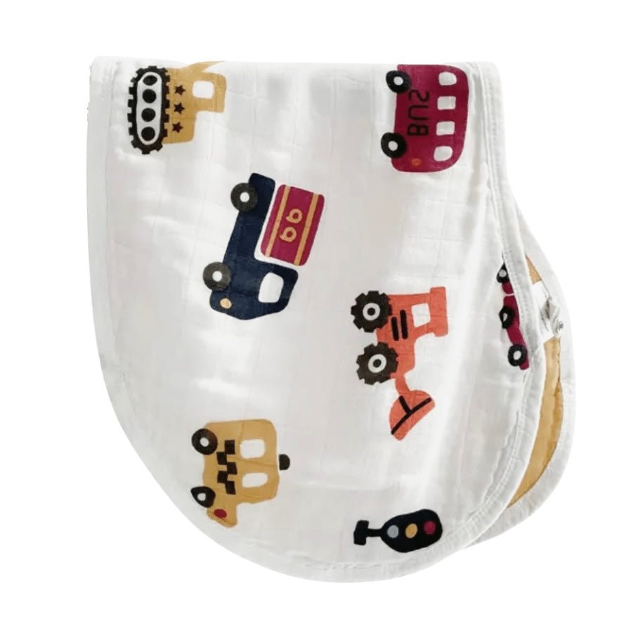 2 in 1 Bib & Burp Cloth 6 Layer Bamboo Cotton - Diggers - Mumma Bear