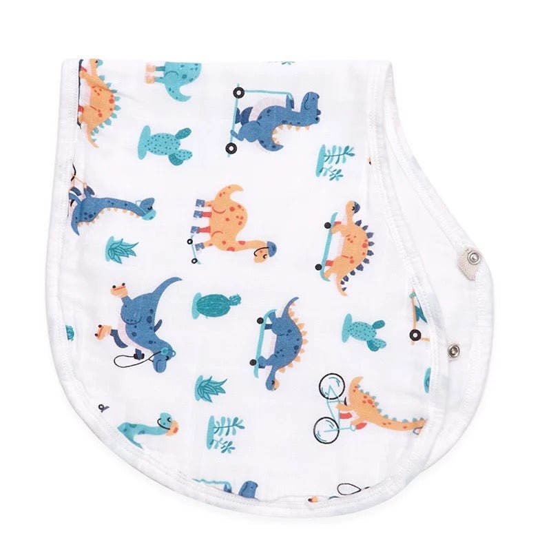 2 in 1 Bib & Burp Cloth 6 Layer Bamboo Cotton - Dino Fun - Mumma Bear