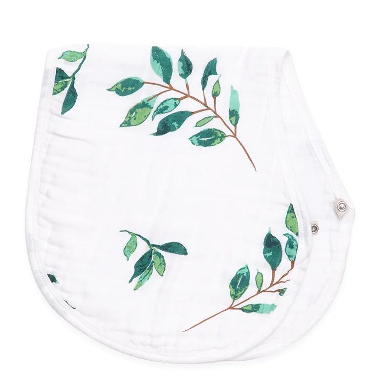 2 in 1 Bib & Burp Cloth 6 Layer Bamboo Cotton - Green Leaves - Mumma Bear Mum And Baby