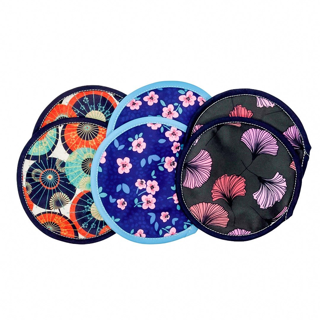 Bamboo Breast Pads (3 Pairs) - Parasols & Petals Set - Mumma Bear Mum And Baby