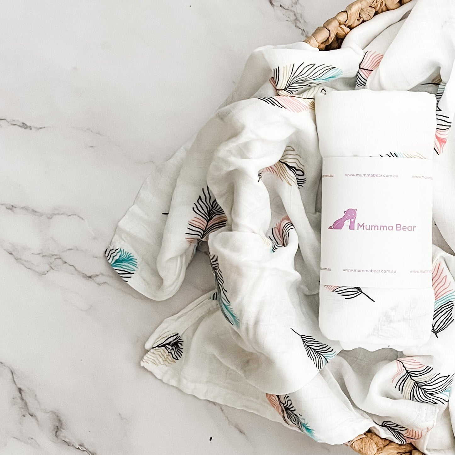 Bamboo Cotton Muslin Wrap - Feathers - Mumma Bear
