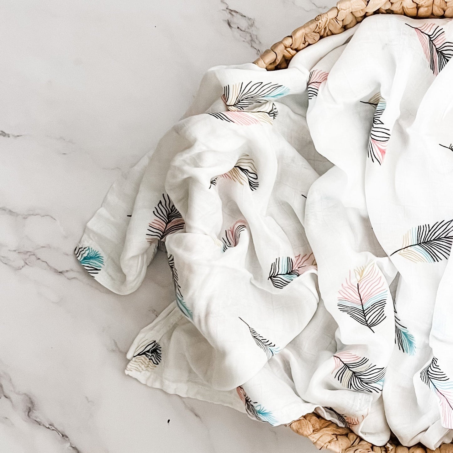 Bamboo Cotton Muslin Wrap - Feathers - Mumma Bear