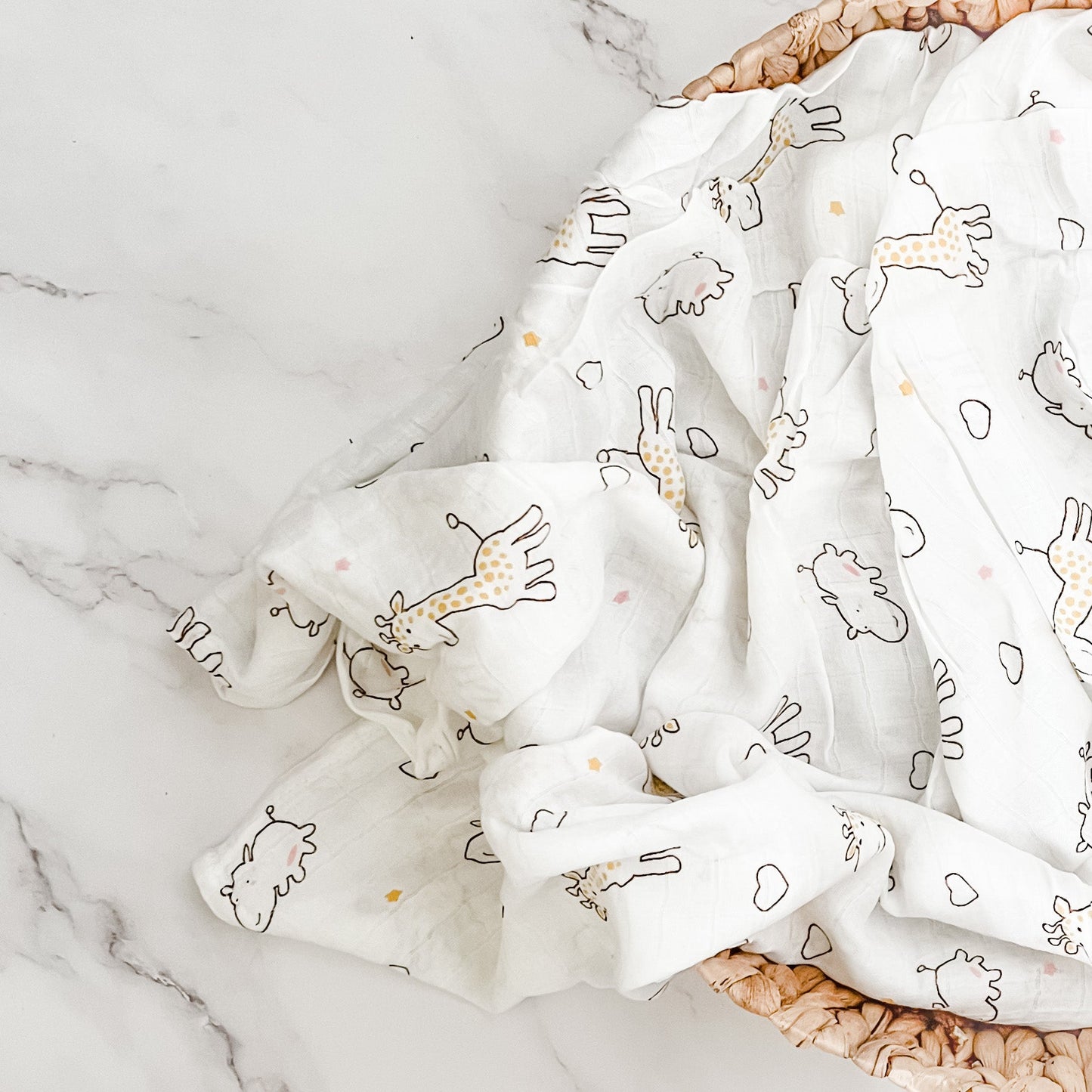 Bamboo Cotton Muslin Wrap - Giraffe & Hippo - Mumma Bear