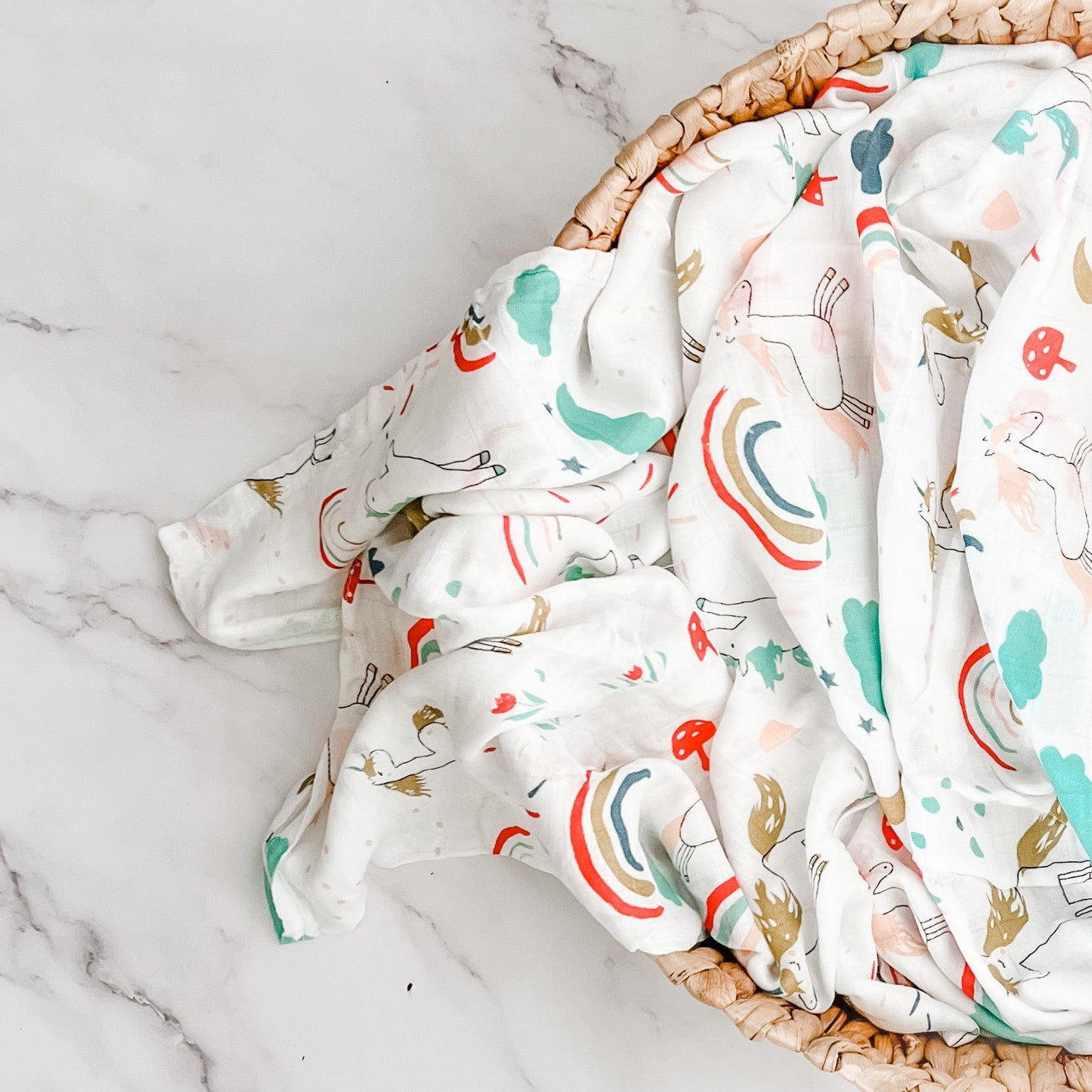 Bamboo Cotton Muslin Wrap - Unicorns & Rainbows - Mumma Bear