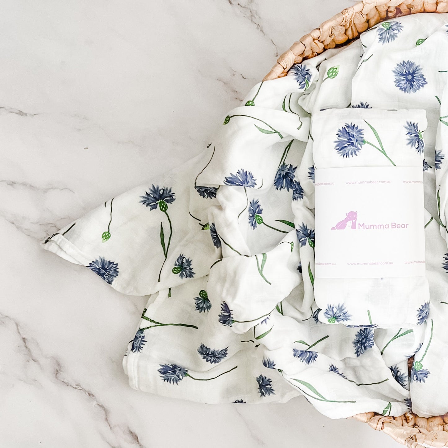 Bamboo + Organic Cotton Muslin Wrap - Cornflower Fields - Mumma Bear