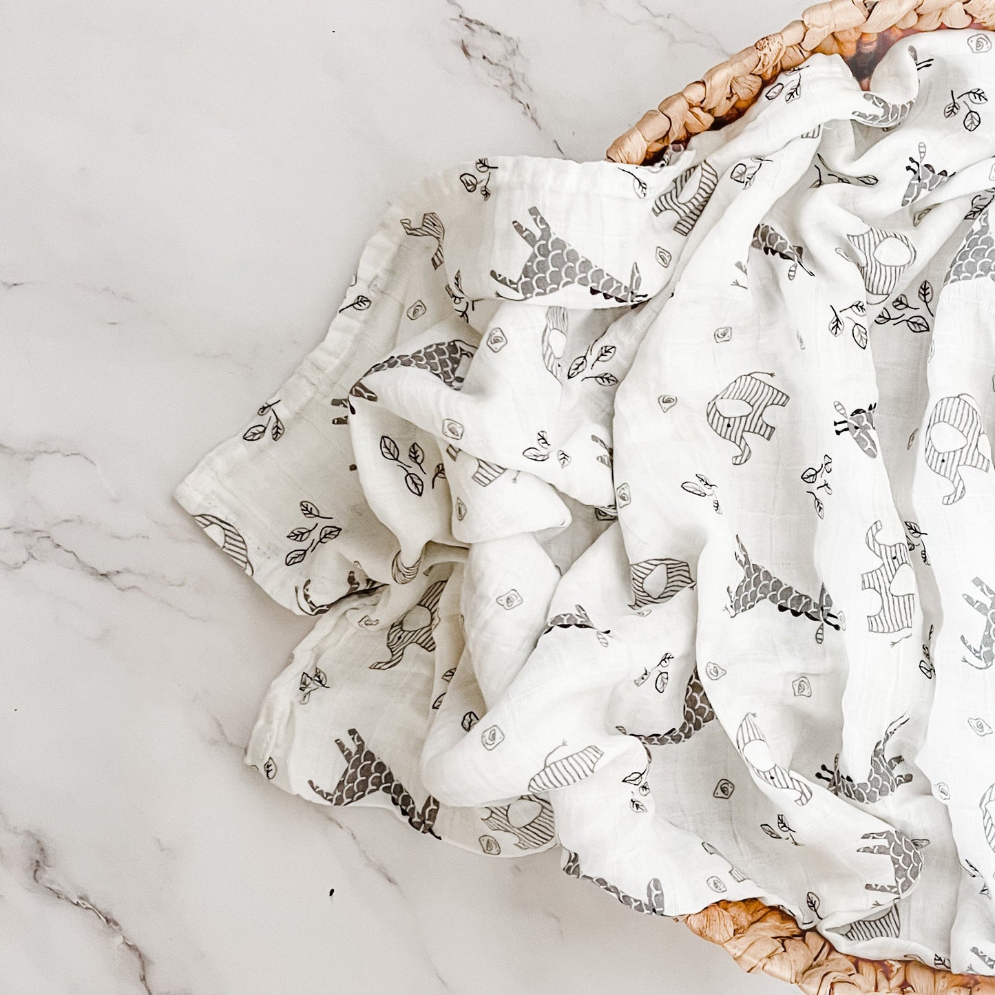 Cotton Muslin Wrap - Elephants & Giraffes - Mumma Bear