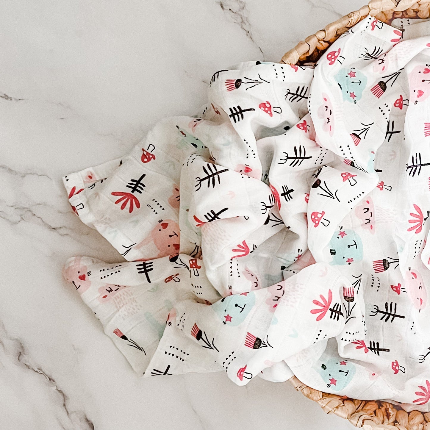 Cotton Muslin Wrap - Pink Woodland - Mumma Bear