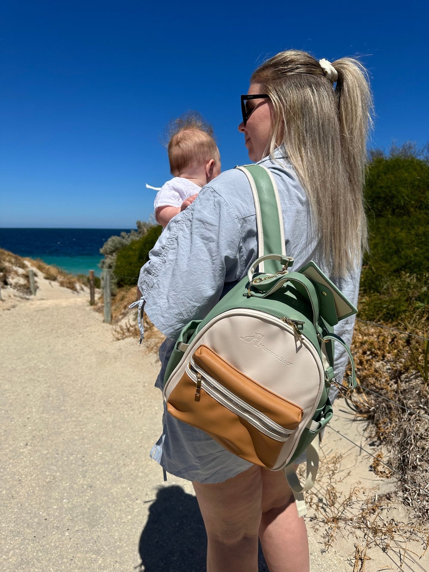 Eucalyptus - Vegan Leather Nappy Backpack - Mumma Bear