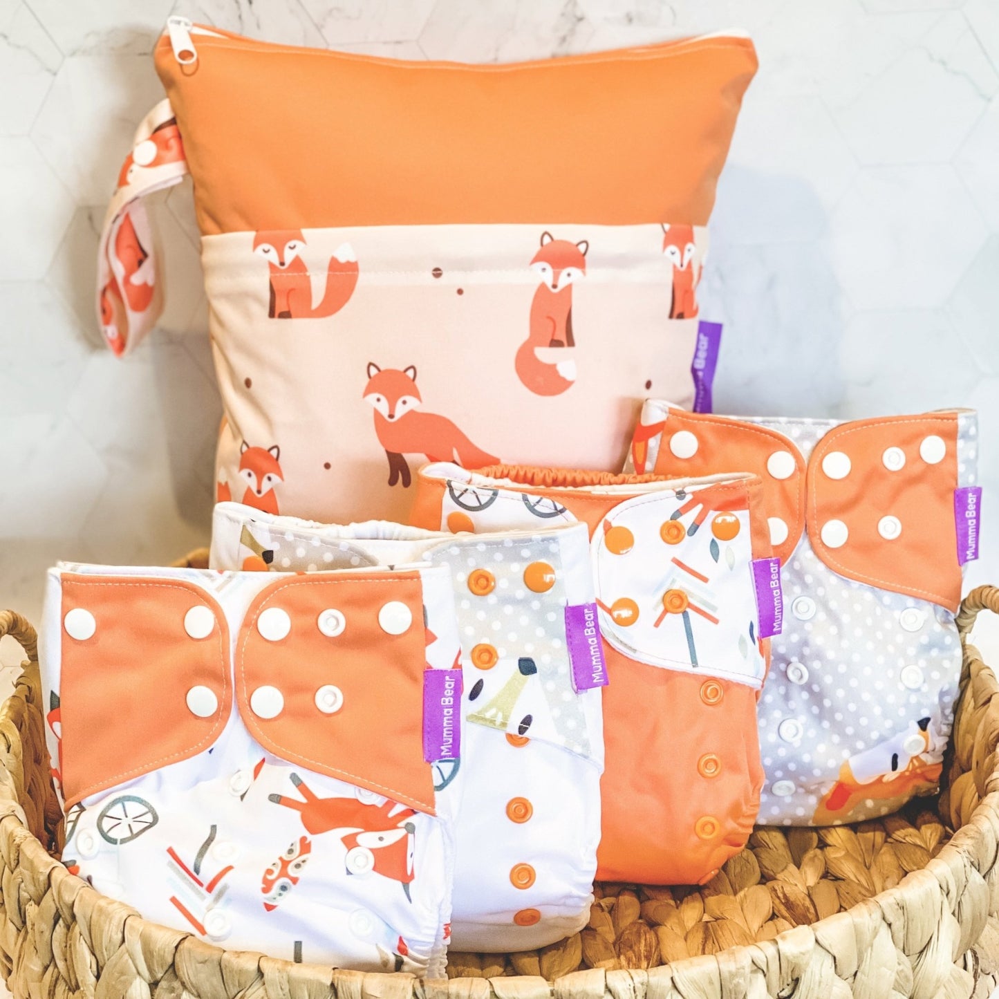 Large Wet Bag Double Zip - Foxy Fox - Mumma Bear Mum And Baby