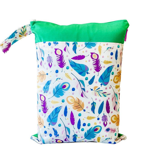 Large Wet Bag Double Zip - Soft Feathers - Mumma Bear Mum And Baby
