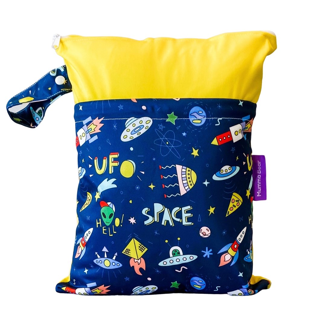 Large Wet Bag Double Zip - Space Adventures - Mumma Bear Mum And Baby