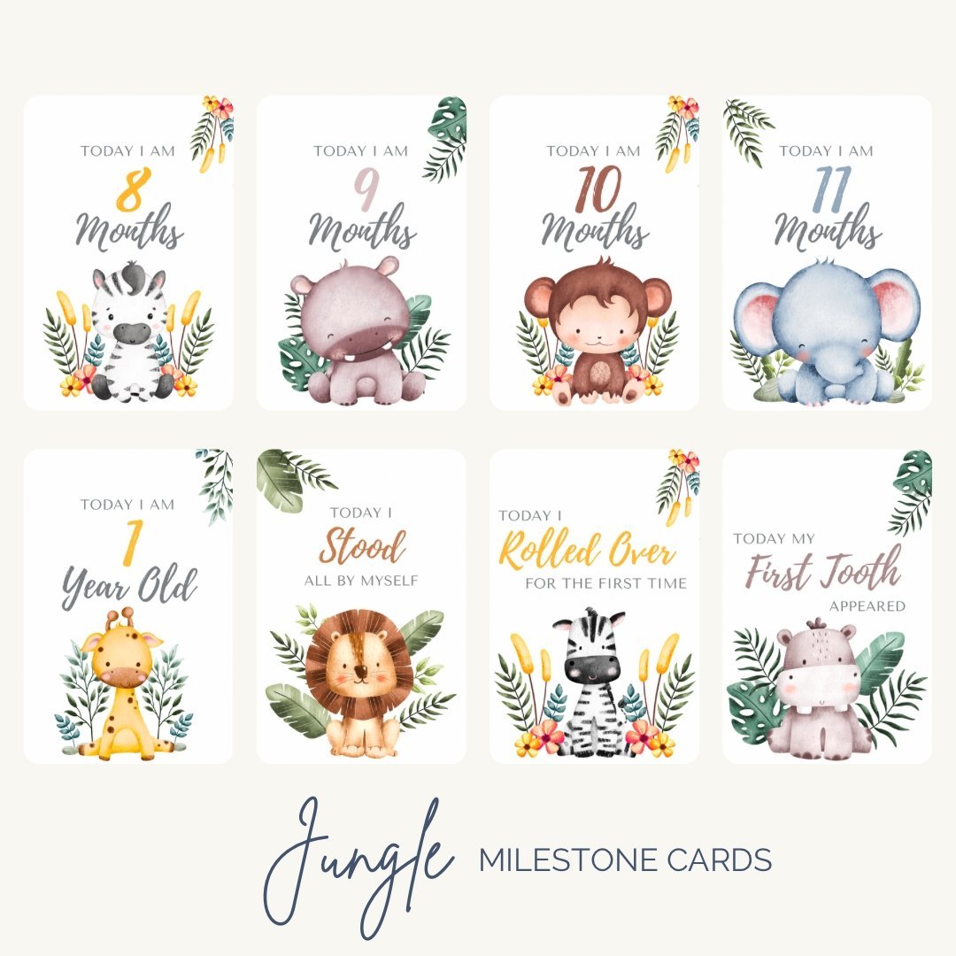 Safari Jungle Baby Milestone Cards - Set of 32 - Mumma Bear