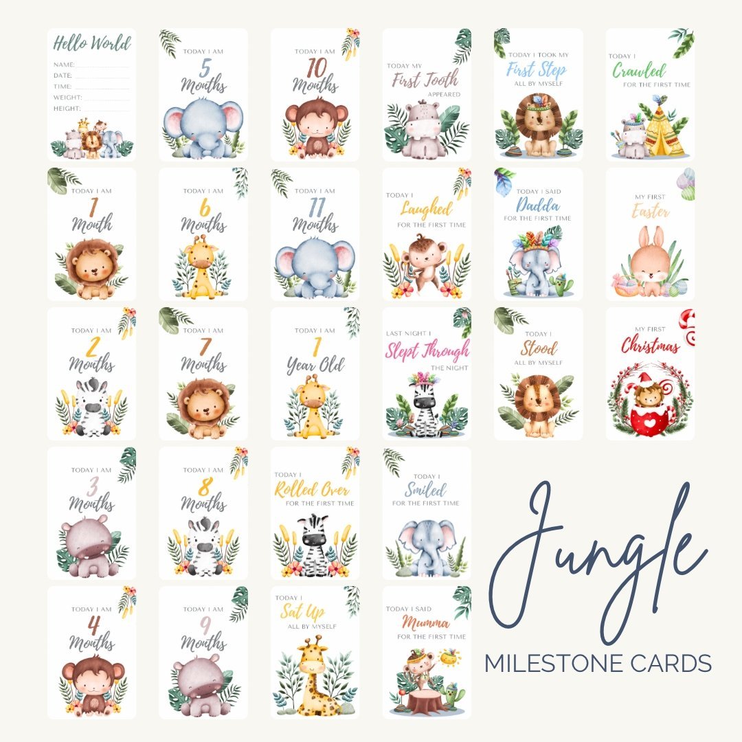 Safari Jungle Baby Milestone Cards - Set of 32 - Mumma Bear