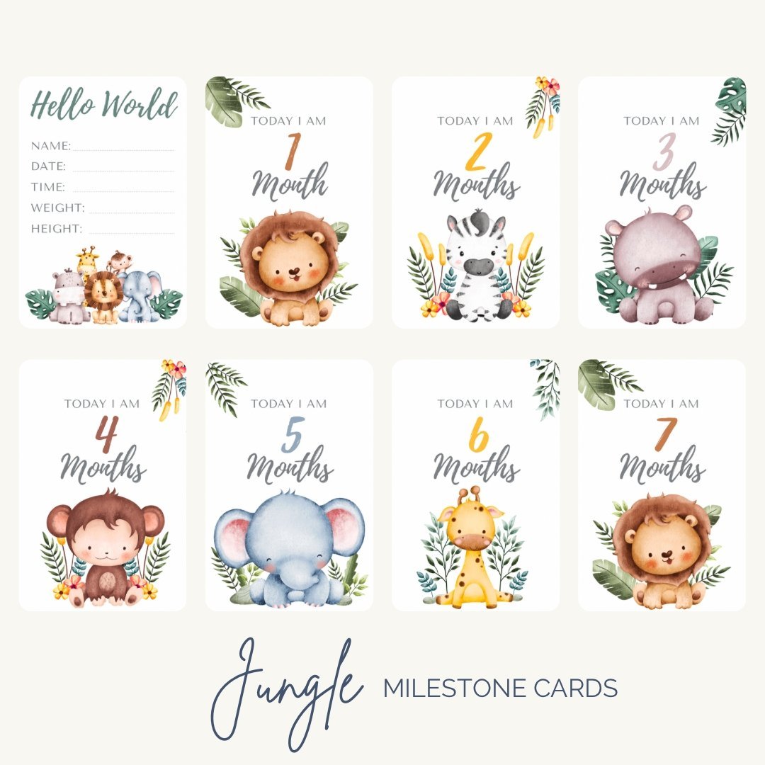 Safari Jungle Baby Milestone Cards - Set of 32 - Mumma Bear
