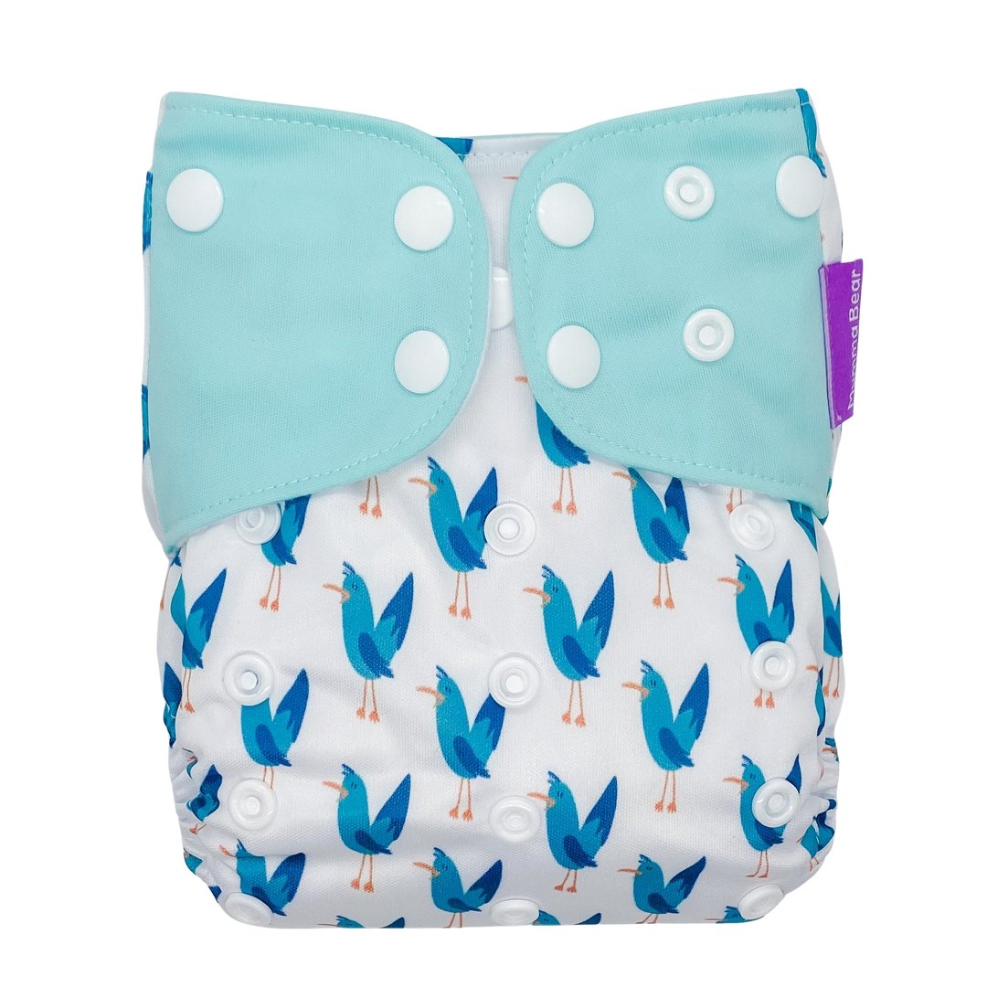 Suede Cloth Nappy - Blue Birds - Mumma Bear Mum And Baby