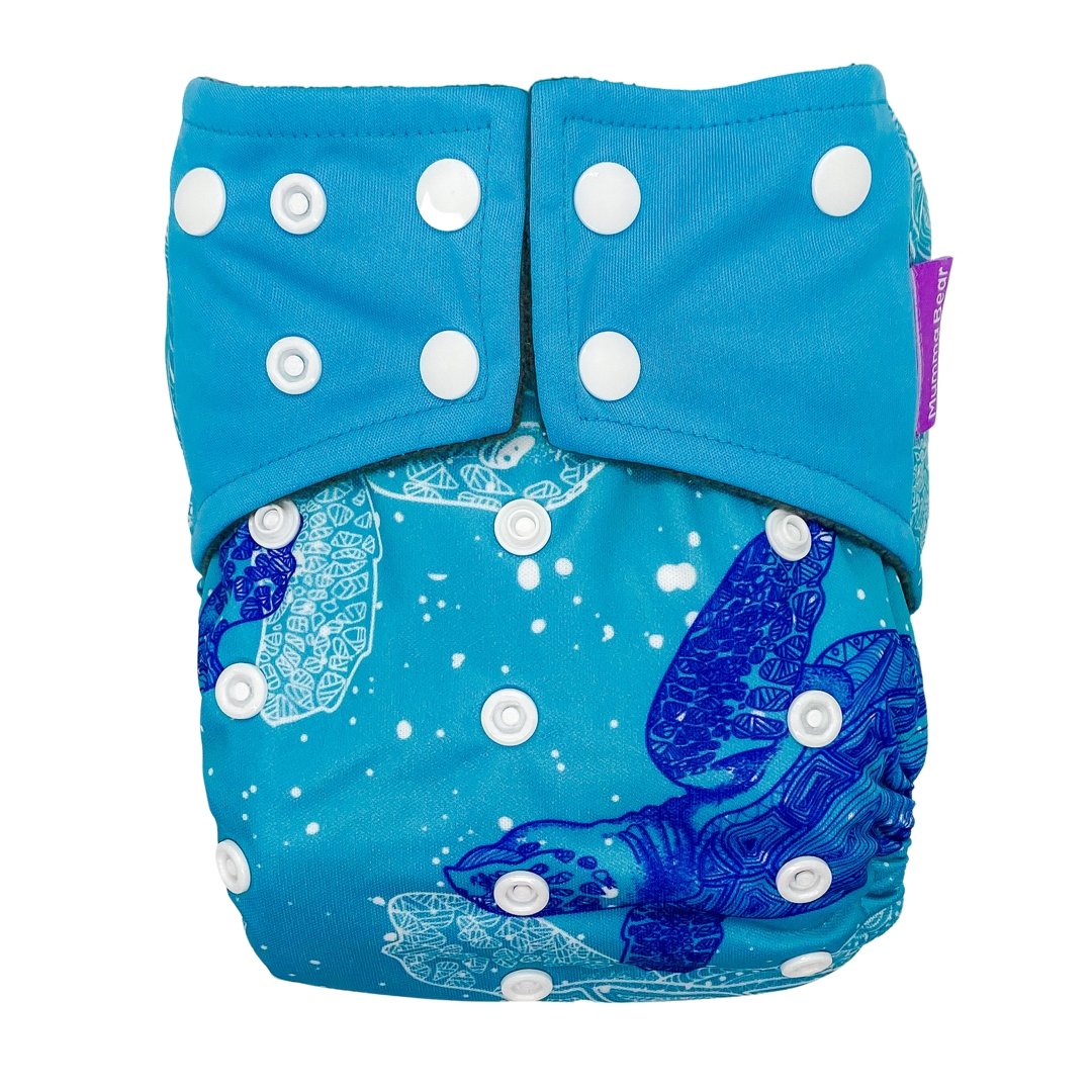 Bamboo Charcoal Cloth Nappy - Turtle Ocean - Mumma Bear Mum And Baby