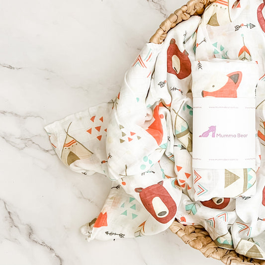Bamboo Cotton Muslin Wrap - Bear & Fox - Mumma Bear