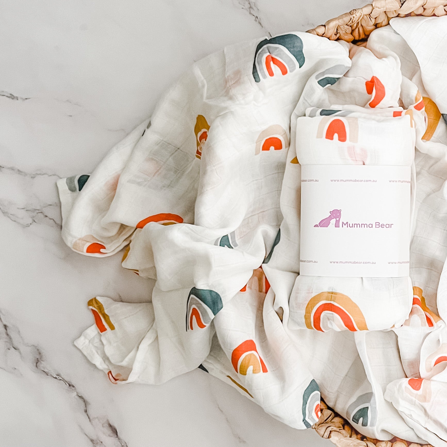Bamboo + Organic Cotton Muslin Wrap - Bold Rainbow - Mumma Bear
