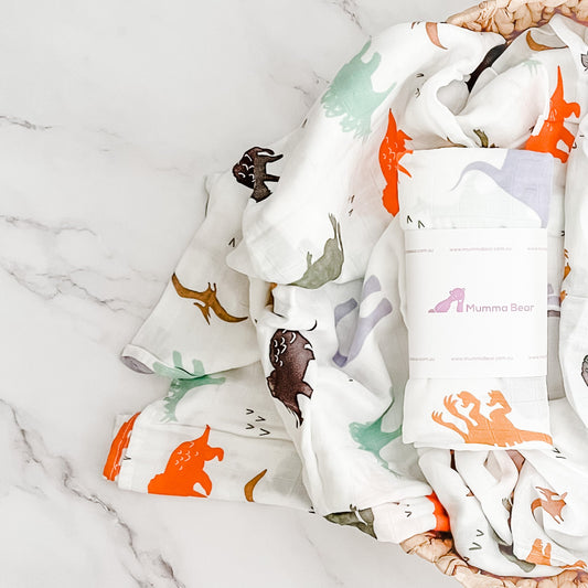 Bamboo + Organic Cotton Muslin Wrap - Dinosaurs - Mumma Bear