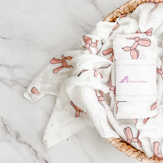 Bamboo + Organic Cotton Muslin Wrap - Fairy Floss Puppy - Mumma Bear
