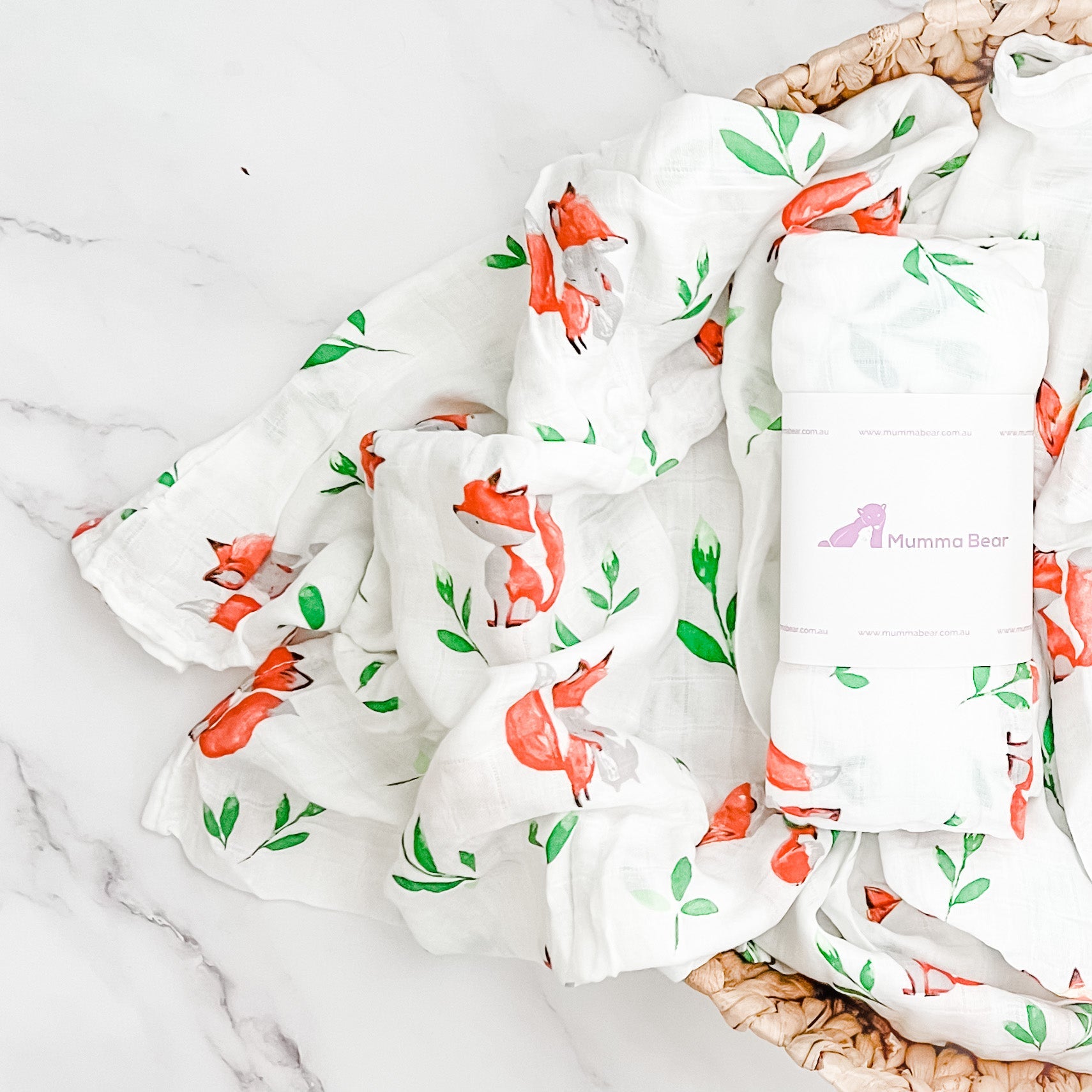 Bamboo + Organic Cotton Muslin Wrap - Fox Friends - Mumma Bear