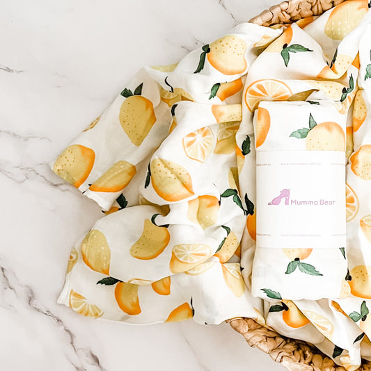 Bamboo + Organic Cotton Muslin Wrap - Lemon Squash - Mumma Bear