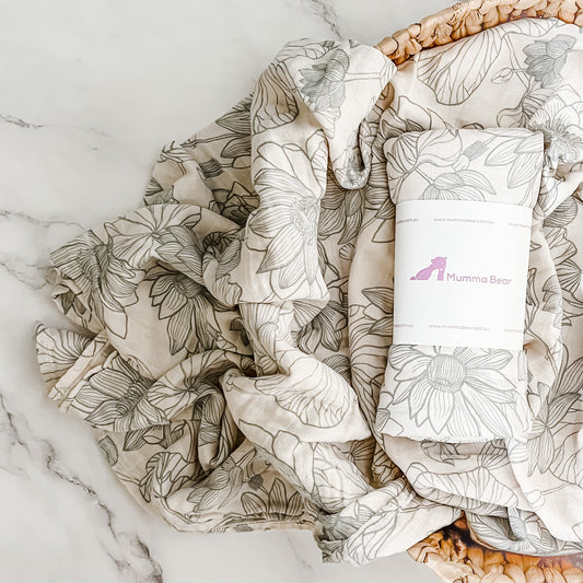 Bamboo + Organic Cotton Muslin Wrap - Lotus Lily - Mumma Bear