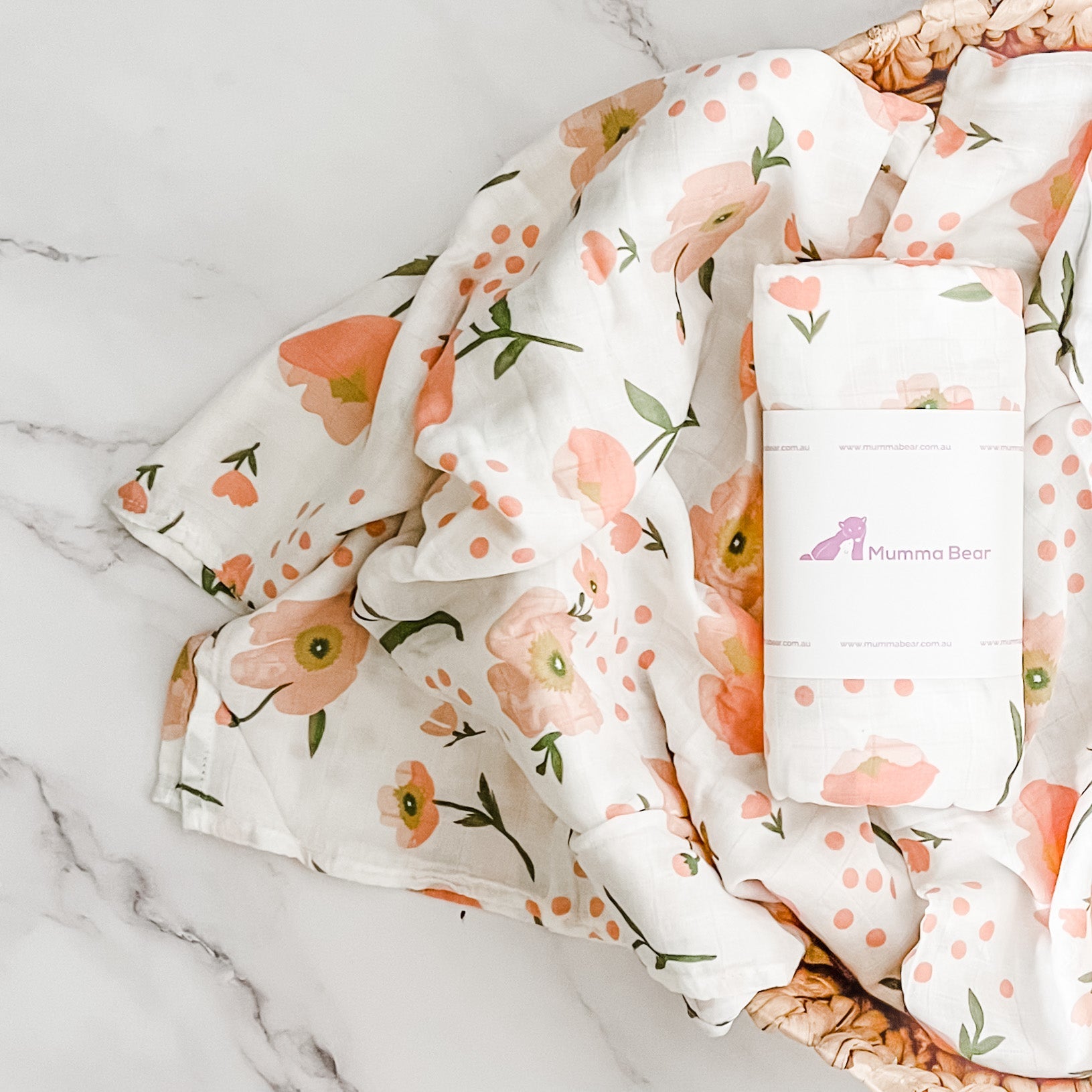 Bamboo + Organic Cotton Muslin Wrap - Poppy - Mumma Bear