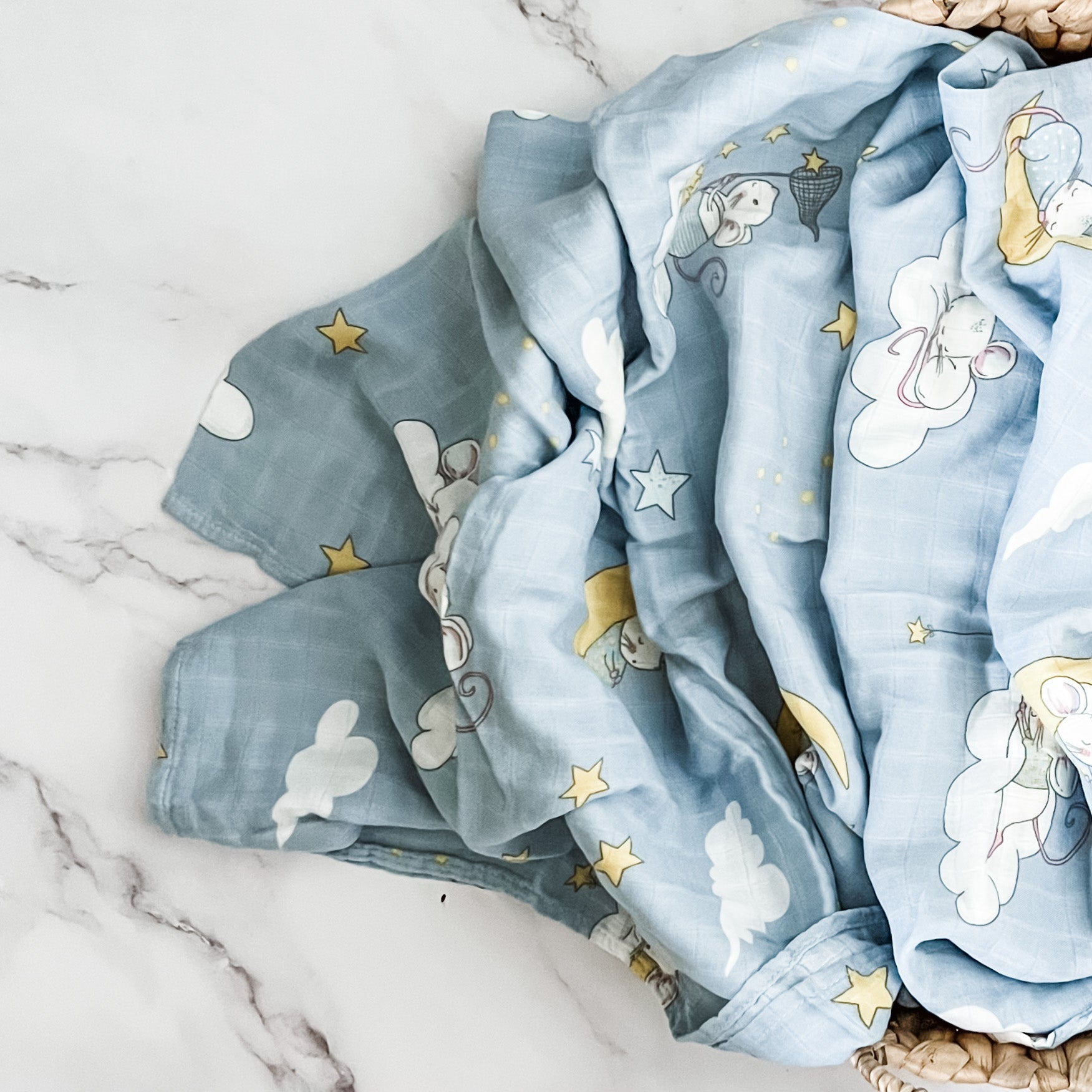 Bamboo + Organic Cotton Muslin Wrap - Sleepy Skies - Mumma Bear