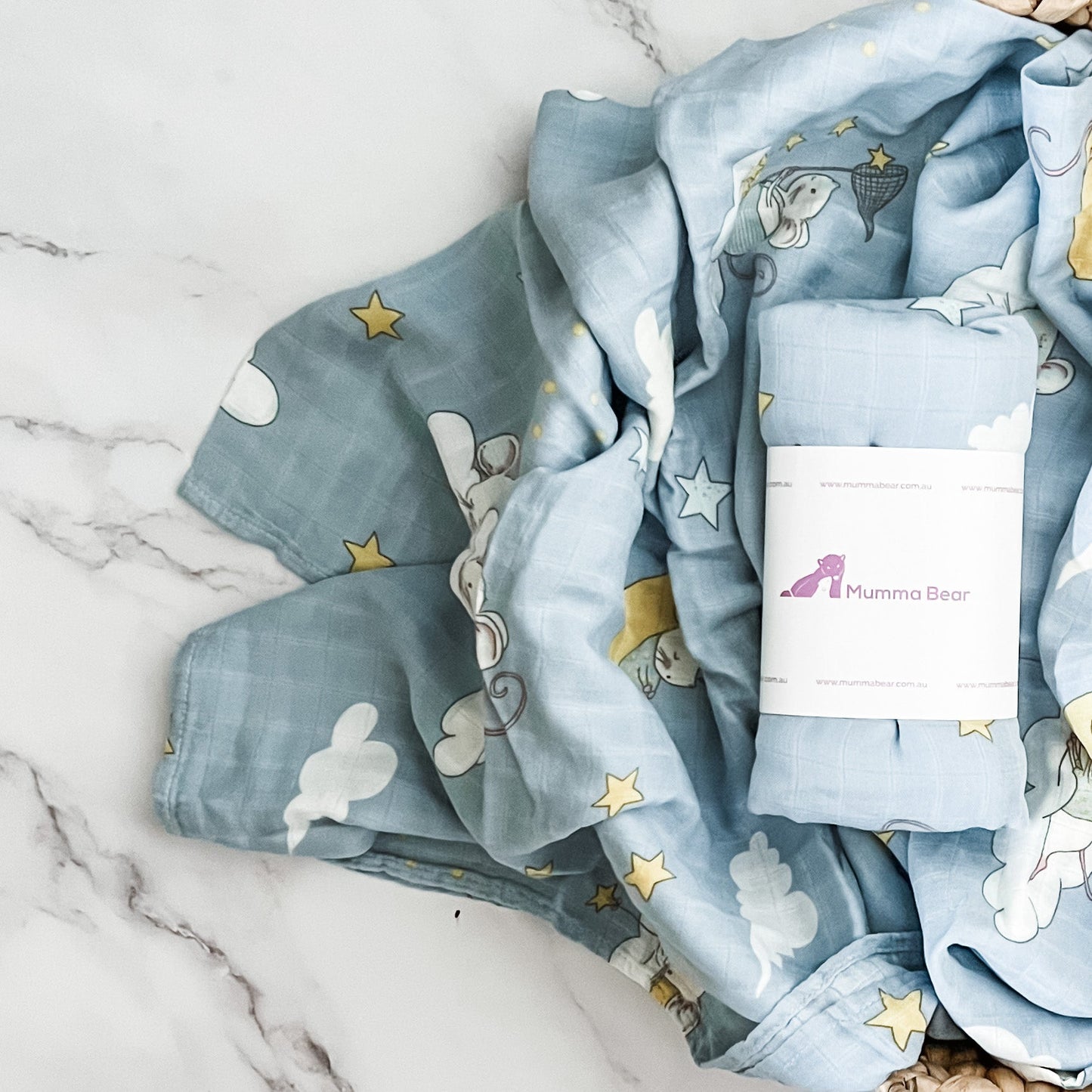 Bamboo + Organic Cotton Muslin Wrap - Sleepy Skies - Mumma Bear