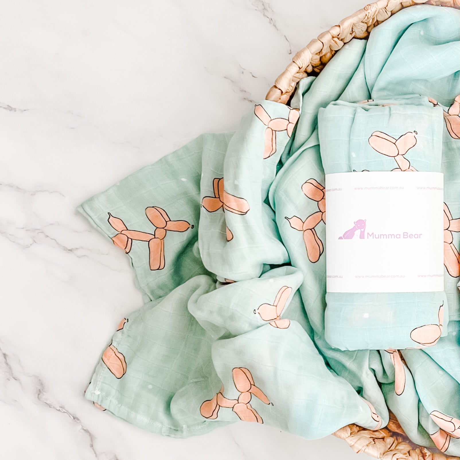 Bamboo + Organic Cotton Muslin Wrap - Spearmint Puppy - Mumma Bear
