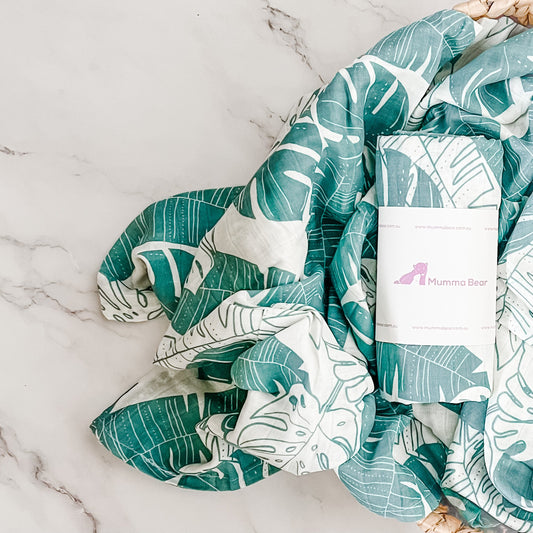 Cotton Muslin Wrap - Palm Leaves - Mumma Bear