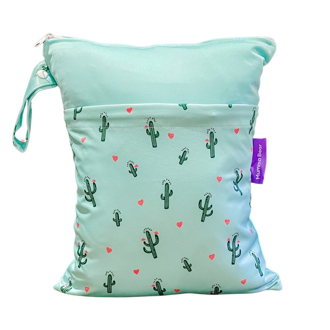 Large Wet Bag Double Zip - Cactus Love - Mumma Bear Mum And Baby