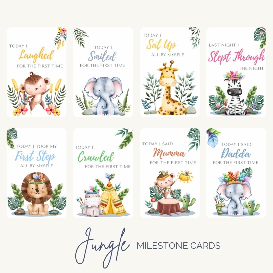Safari Jungle Baby Milestone Cards - Set of 32 - Mumma Bear