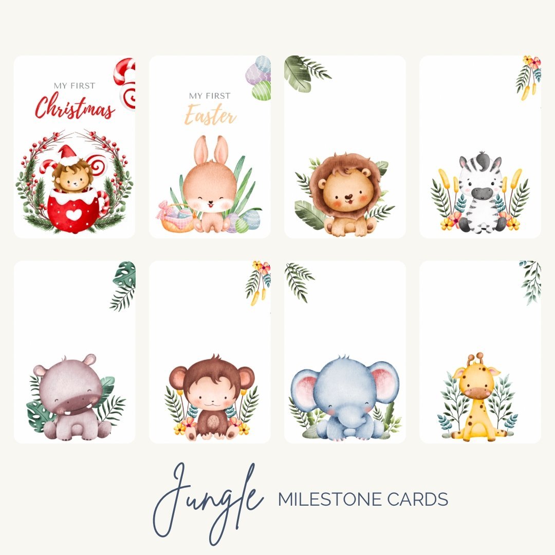 Safari Jungle Baby Milestone Cards - Set of 32 - Mumma Bear