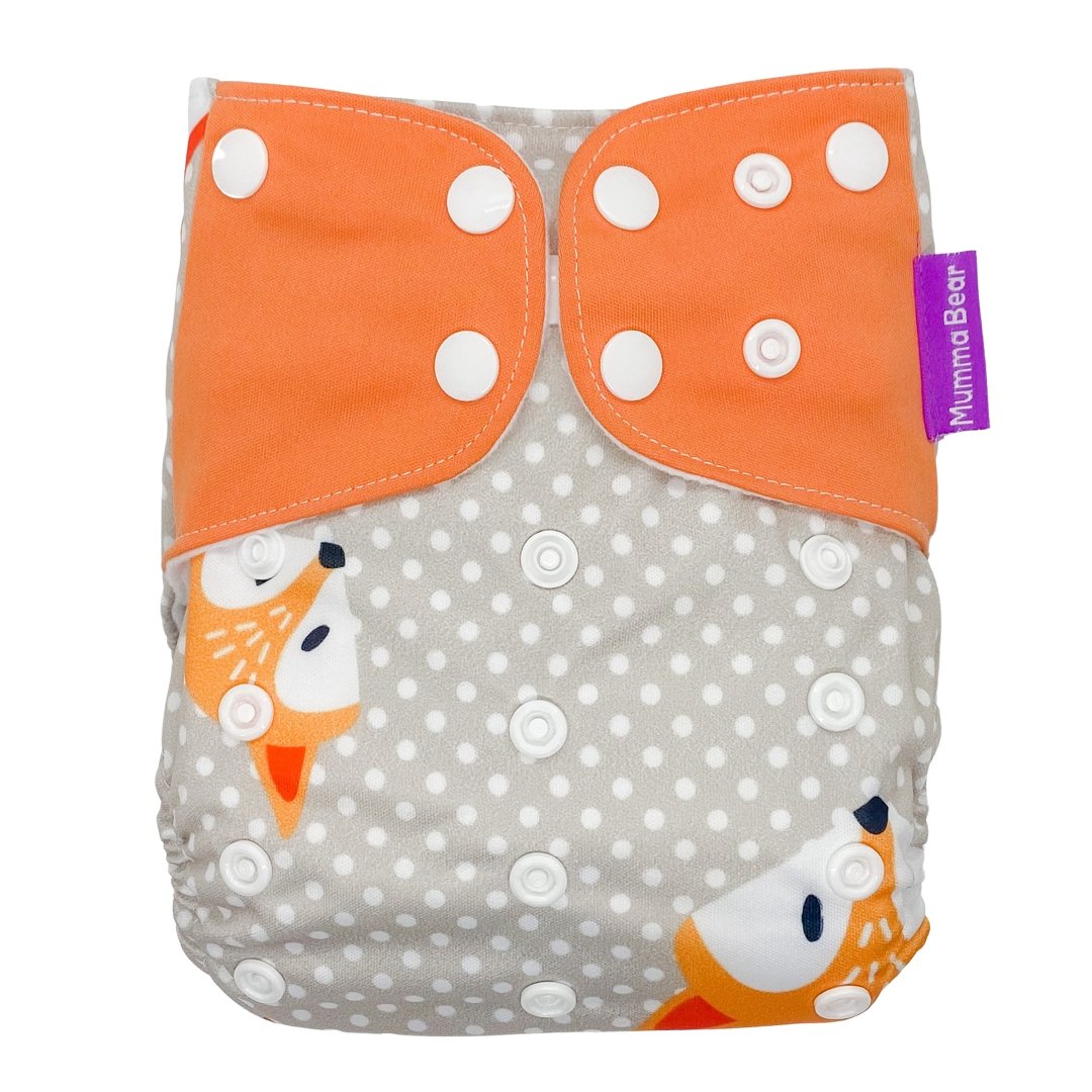 Suede Cloth Nappy - Fox & Dots - Mumma Bear Mum And Baby