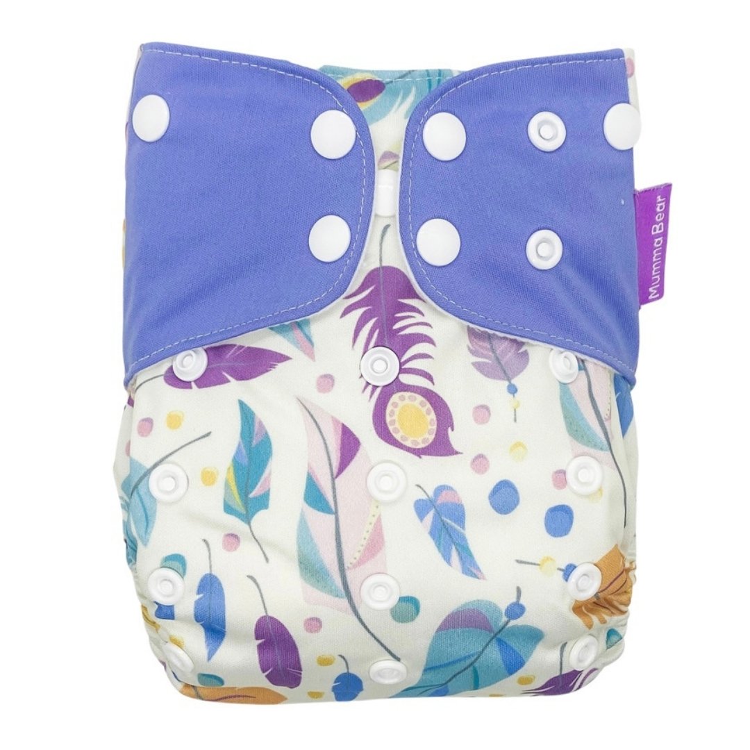 Suede Cloth Nappy - Lavender Feathers - Mumma Bear Mum And Baby